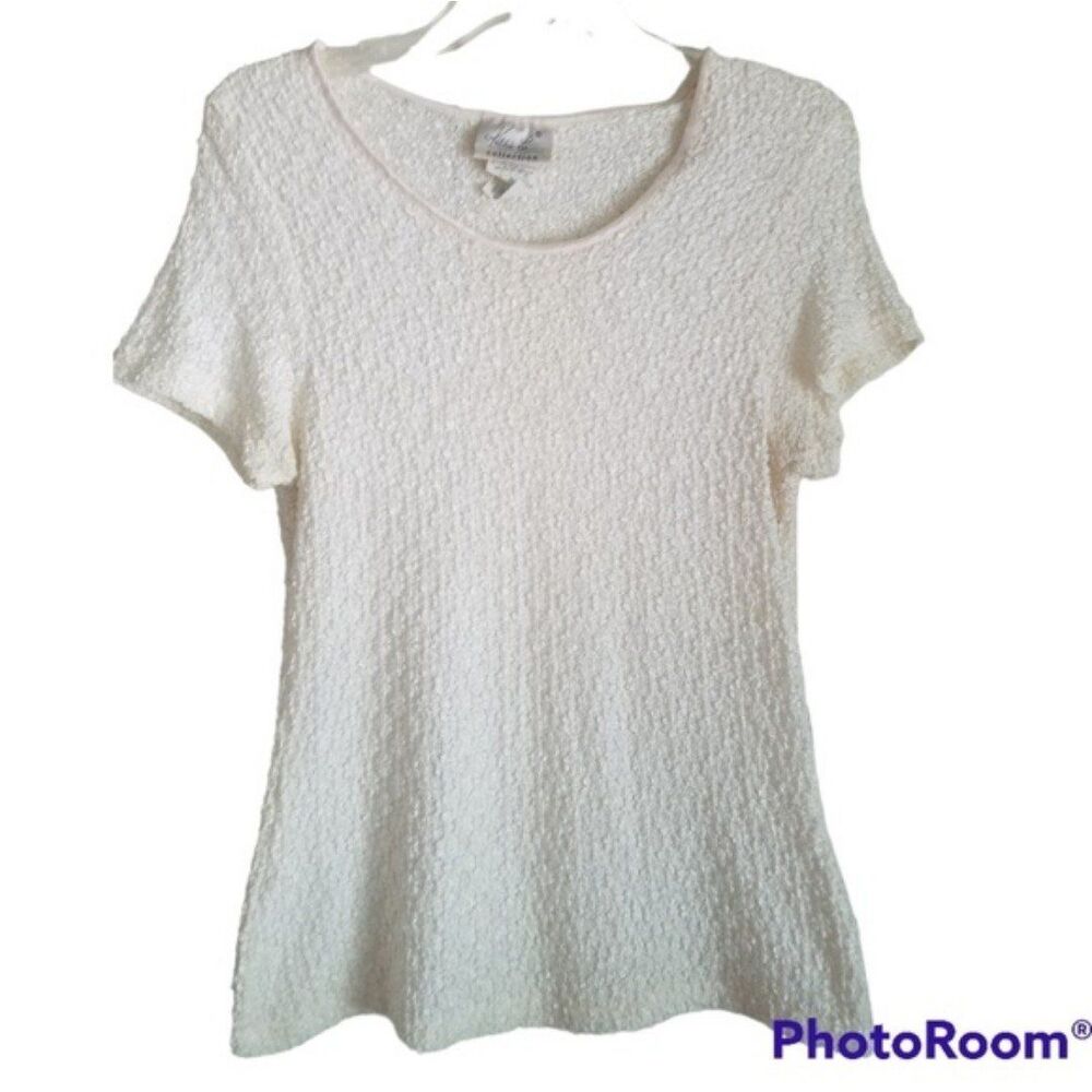 Vintage Textured Ivory/Cream Stretchy Short Sleeve Shirt X-Large